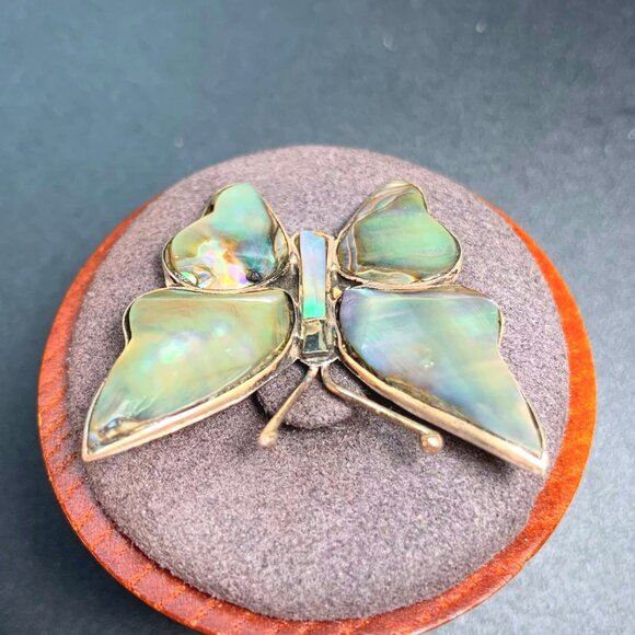 Vintage Sterling Silver 925 Mexico Abalone Butterfly Brooch 1.25" x 1.4" - Picture 3 of 11
